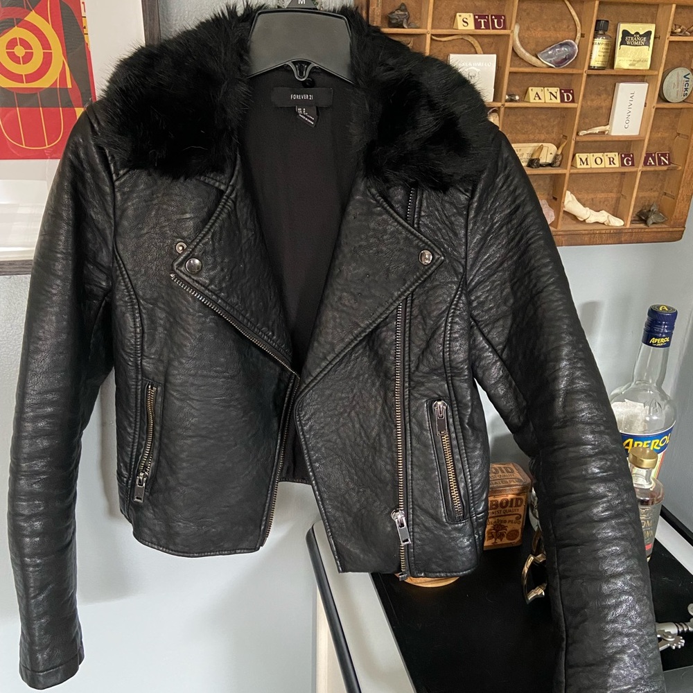 Cropped Faux Leather Jacket